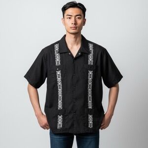 HABAND GUAYABERA Black Short Sleeve Button Down Shirt Men’s Size XL